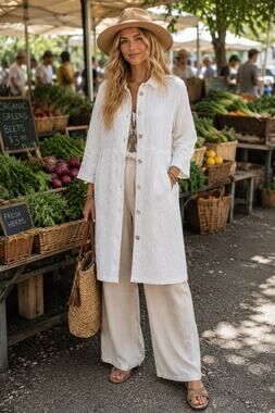 M Square Neetu Malik White Long Sleeve Button Front Lagenlook Size 2 US 12-14